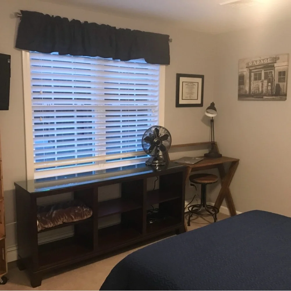 2 navy blue valances great condition